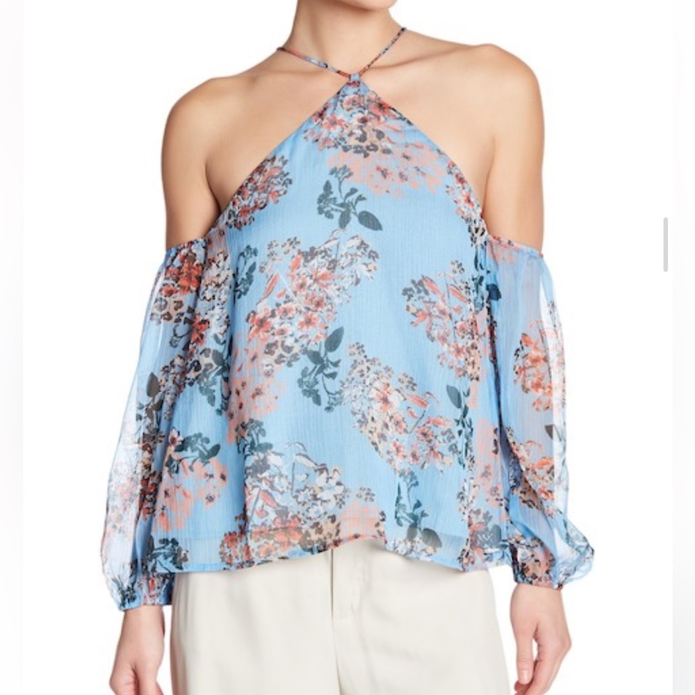 Line and Dot Long Sleeve Floral Cold
Shoulder Blue Women's Size S